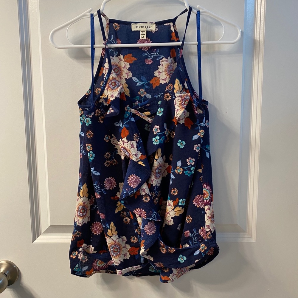 Floral ruffle tank